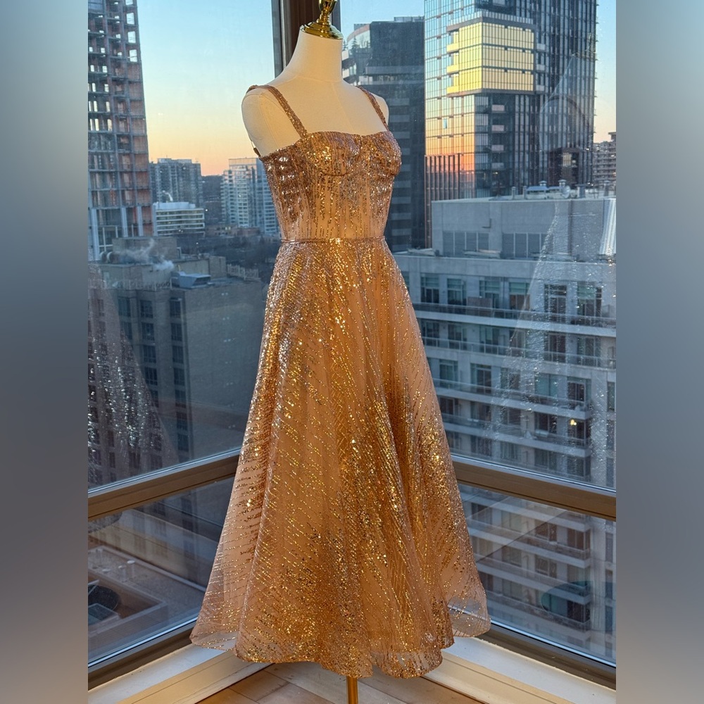 🆕 BRONX & BANCO 🧿 NWOT Mademoiselle Gold Sequin Midi Dress , Size XS US 2 - Picture 10 of 17